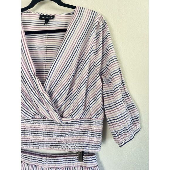 Lane Bryant White Purple Striped Skirt Top Set Plus Sz 16 Cotton Spring Smocked - Picture 9 of 12